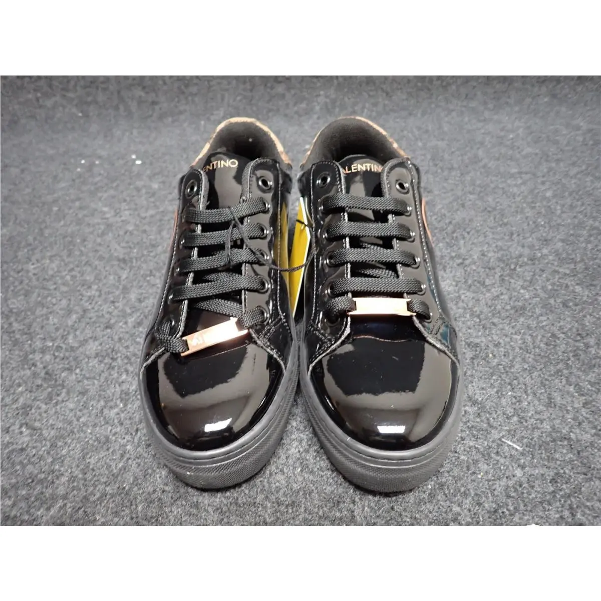 Women`s Valentino Petra Italian Leather Sneakers US6.5 Black Animalier BR16
