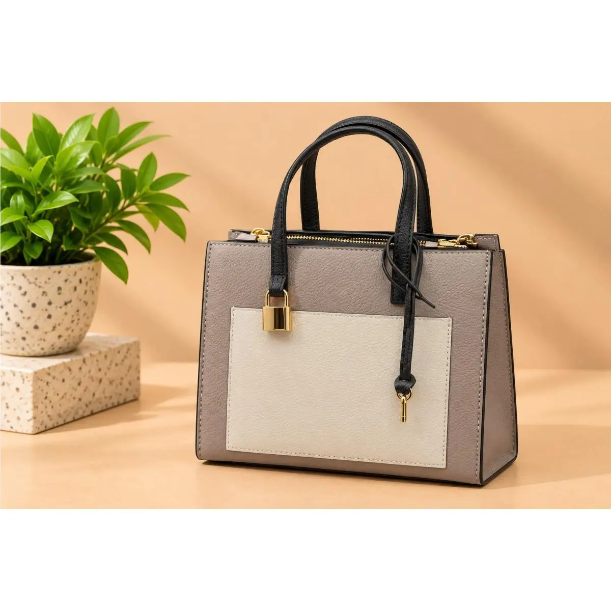 Grind Colorblock Mini Tote Bag Loam Soil Gold M0016132 Womens by Marc Jacobs