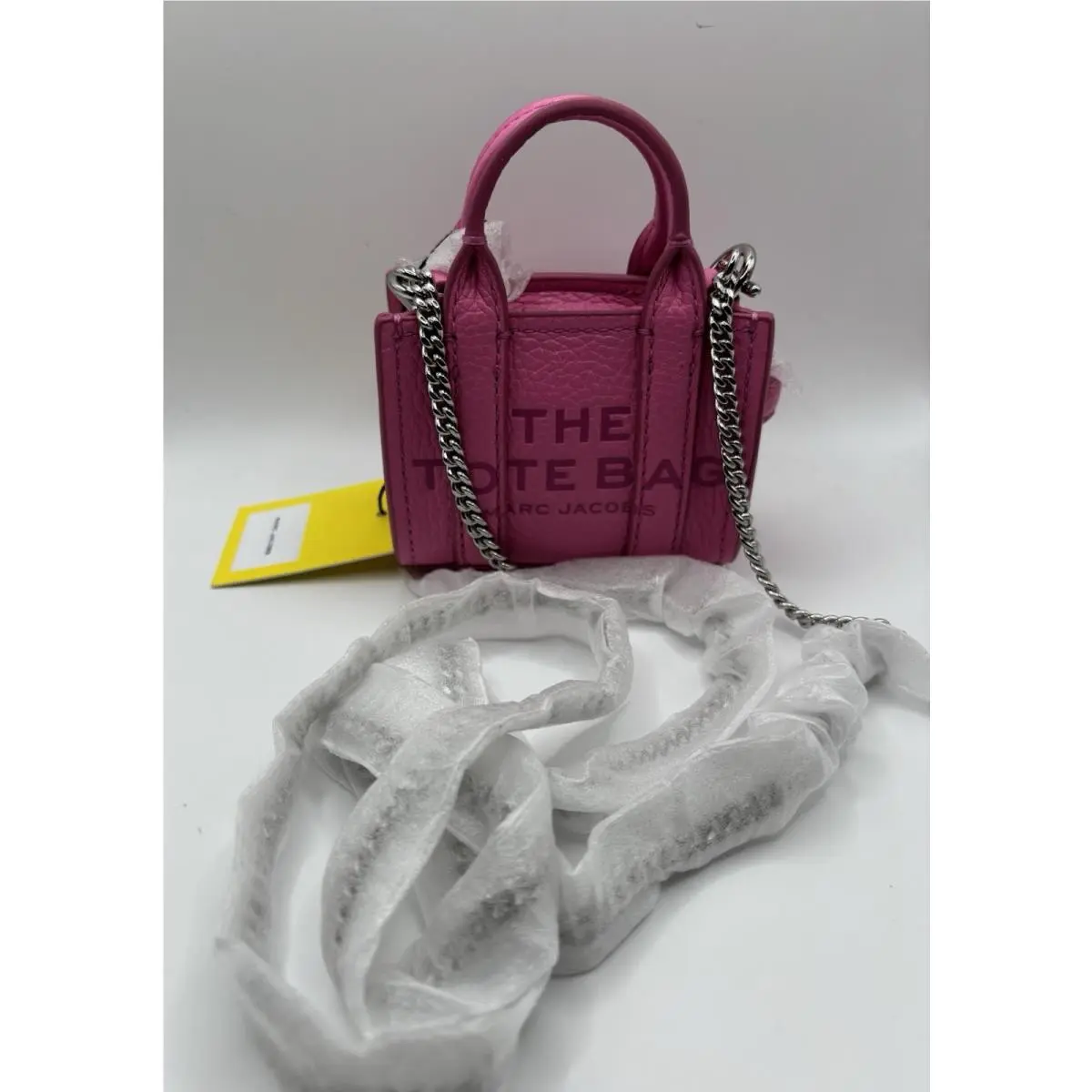 The Tote Bag Mini Leather Crossbody Bow Pink Chain Strap by Marc Jacobs