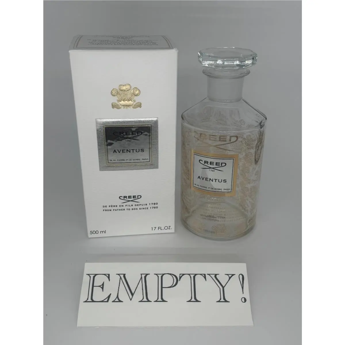 Empty Refillable Glass Flacon Decanter 500 mL Vintage Aventus Tweed Etc Vintage Aventus (20E01) by Creed