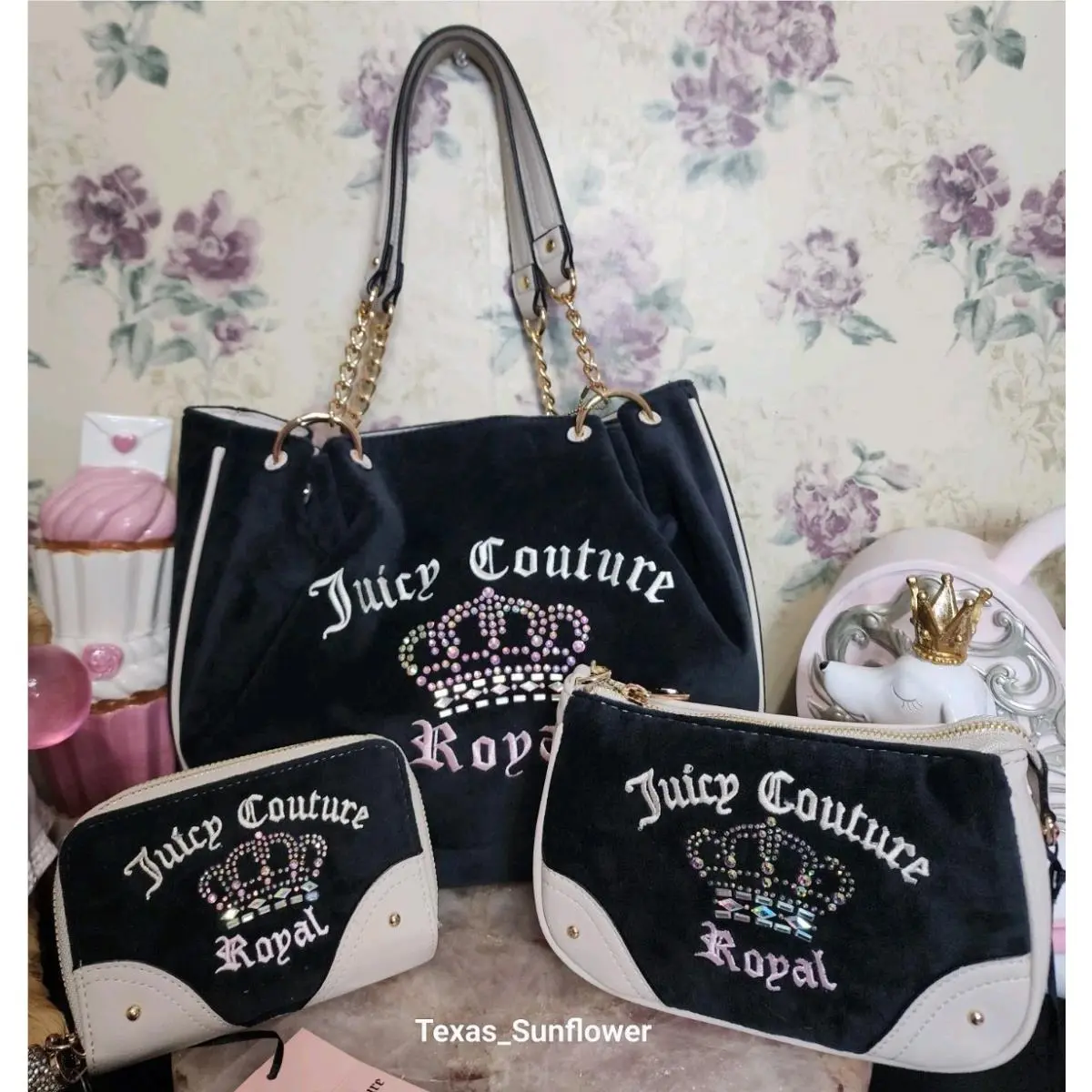 Juicy Couture Juicy Royal Kingdom Tote Bag Wristlet Wallet Set - Black