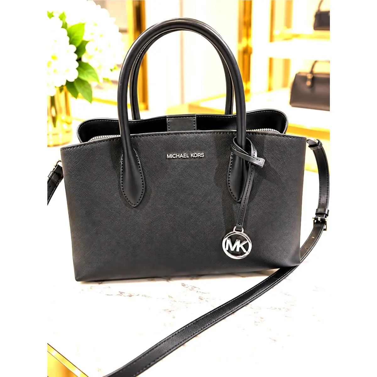 Maya Medium PU Blend Crossbody Satchel Bag Black Women Handbag by Michael Kors