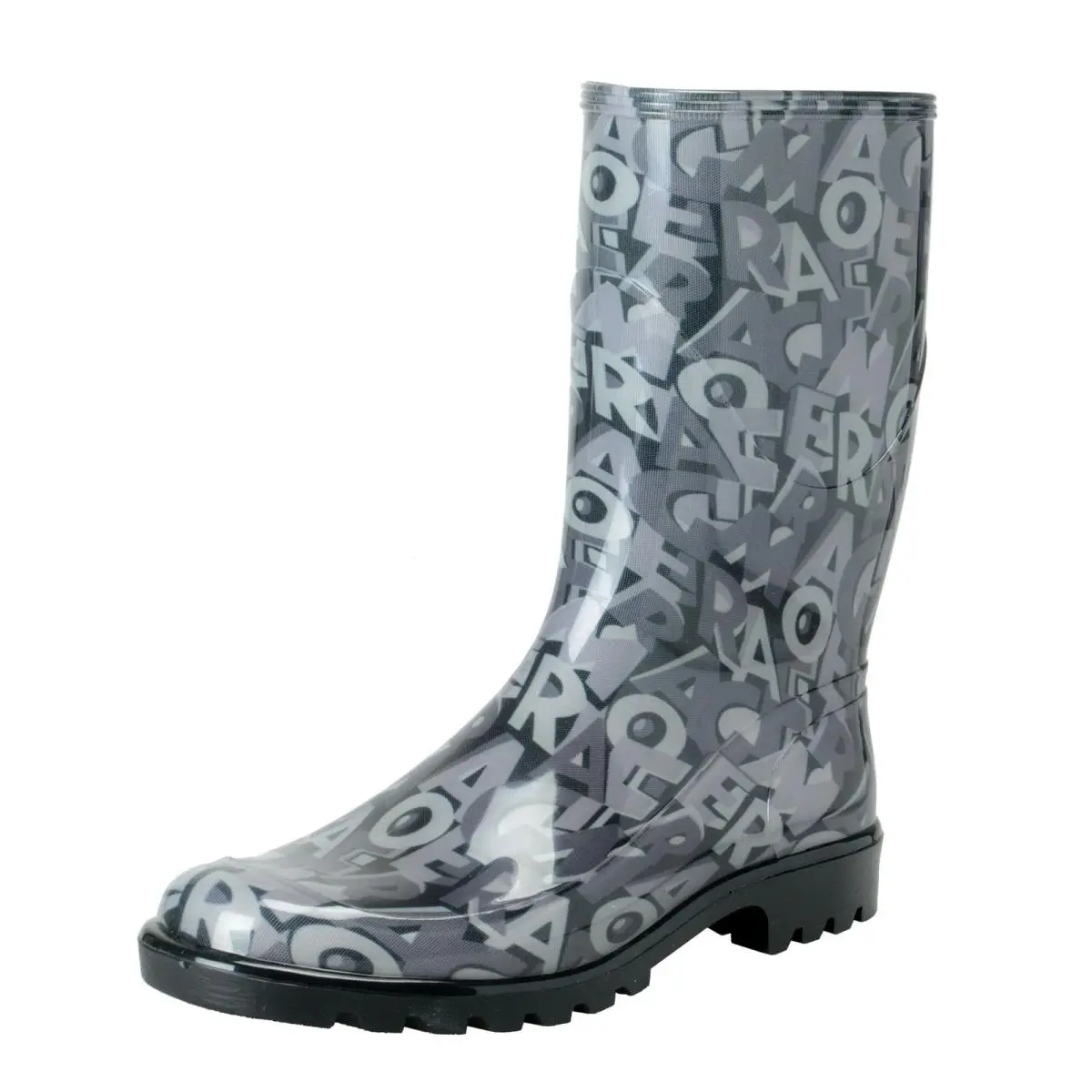 Salvatore Ferragamo Women`s Farabel Logo Print Rainboots Shoes 6 M - Gray