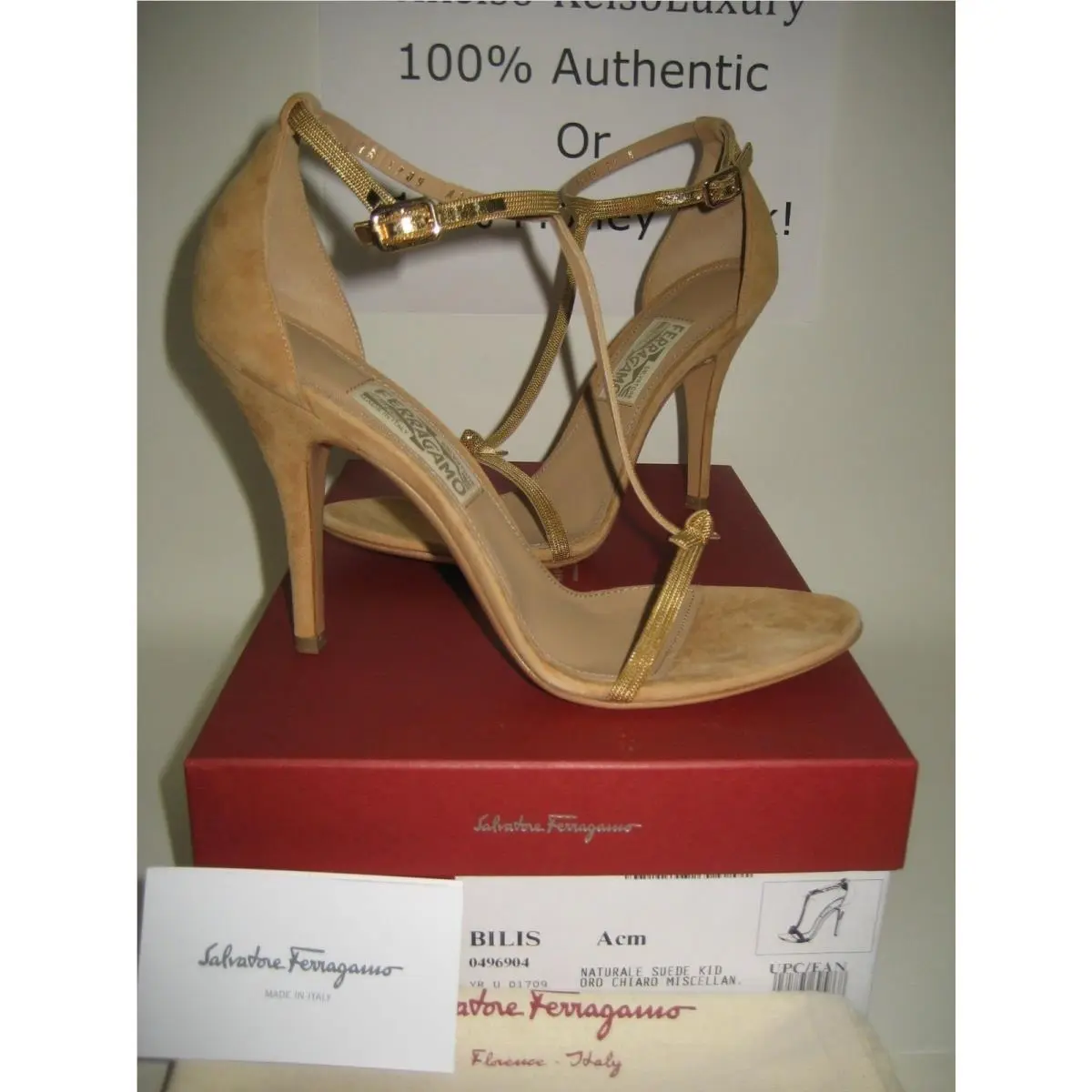 Salvatore Ferragamo Bilis Suede Leather T-trap Sandals High Heels Shoes Box
