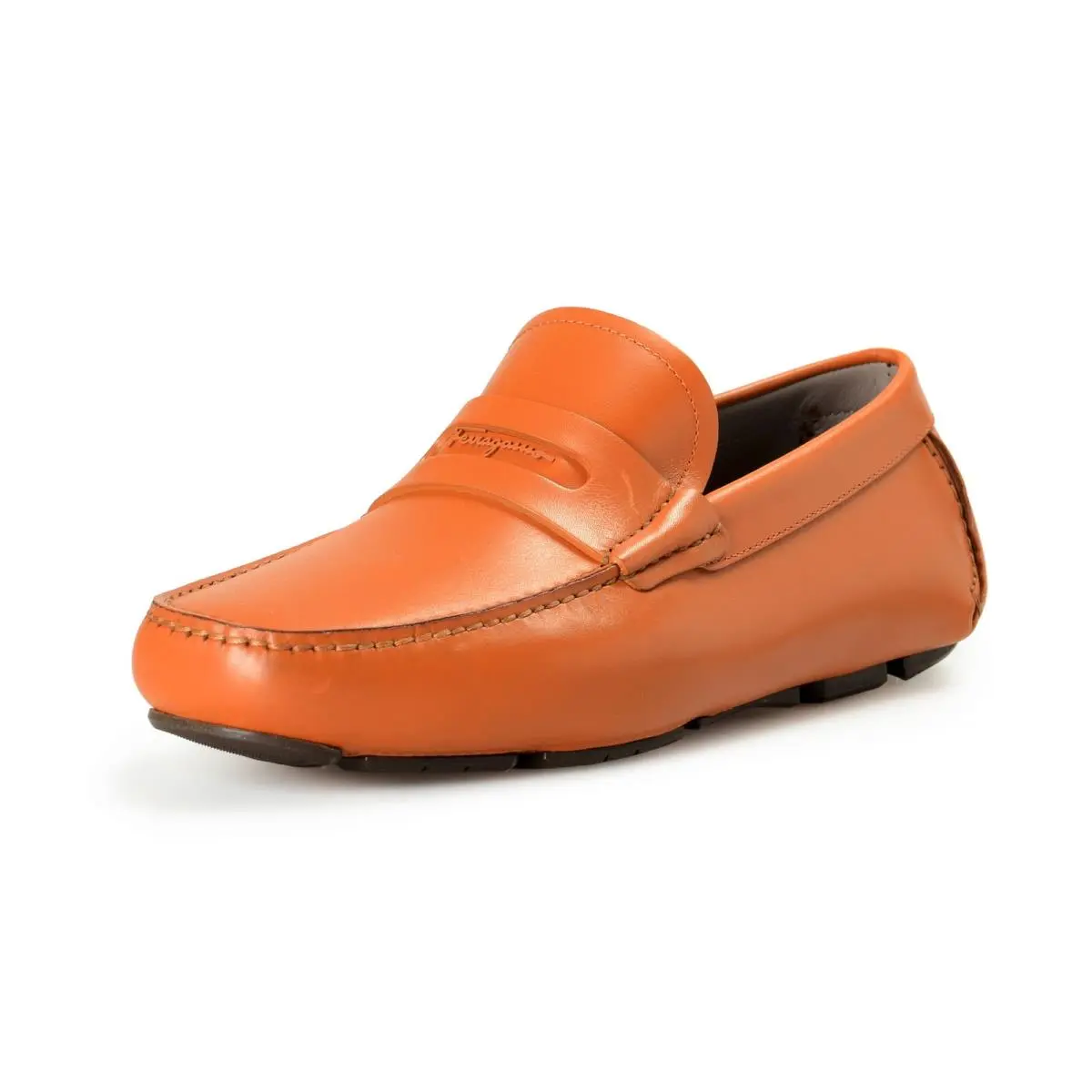 Salvatore Ferragamo Men`s Newton Brown Leather Loafers Car Shoes