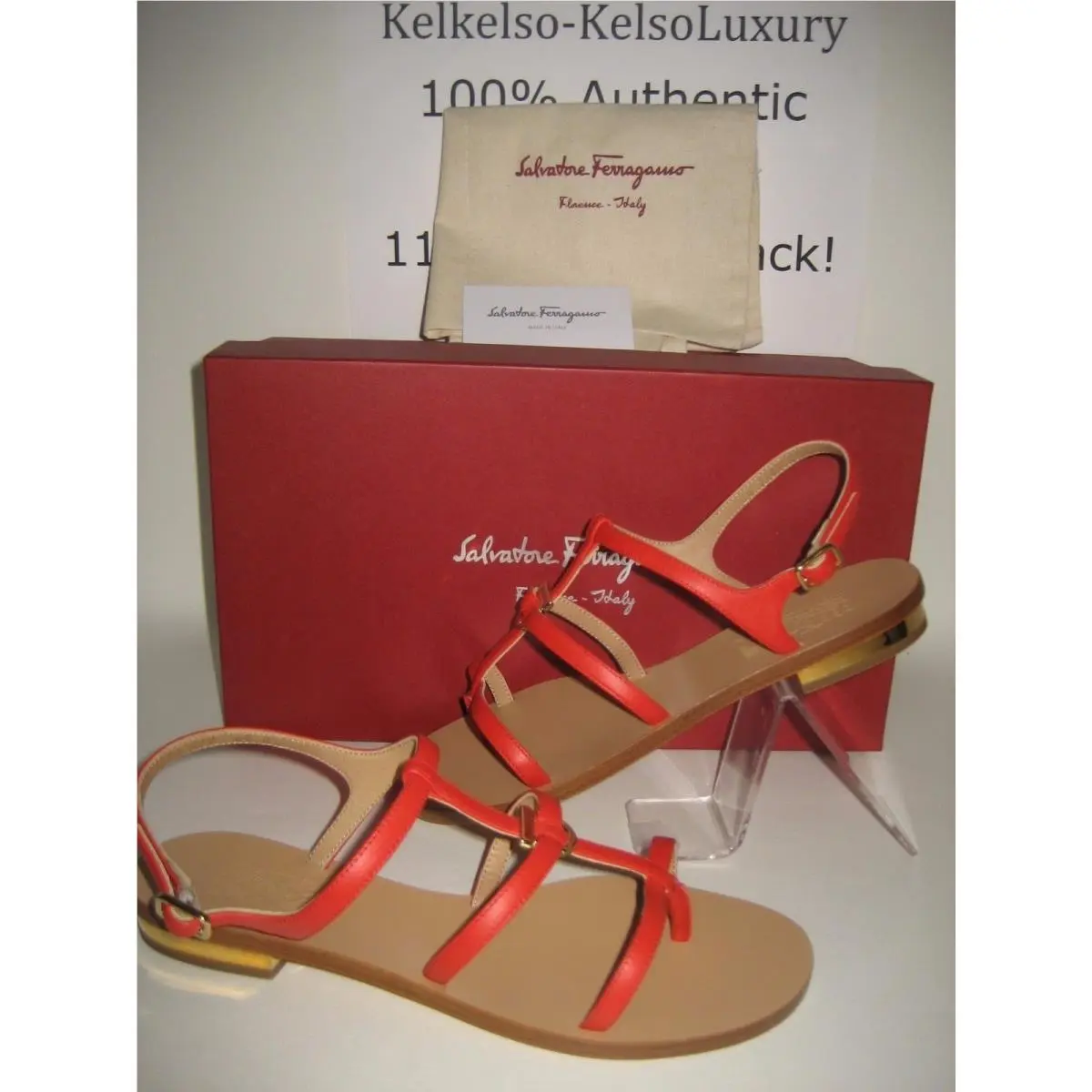 Salvatore Ferragamo Senia US 6.5 Red Leather Ankle Strap Sandals Shoes