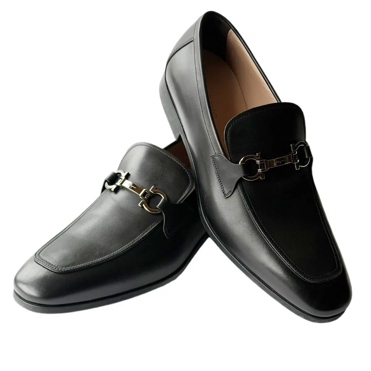 Ferragamo Ree 8.5 EE Black Calf Leather Dress Gancini Loafers Men`s Casual Shoes