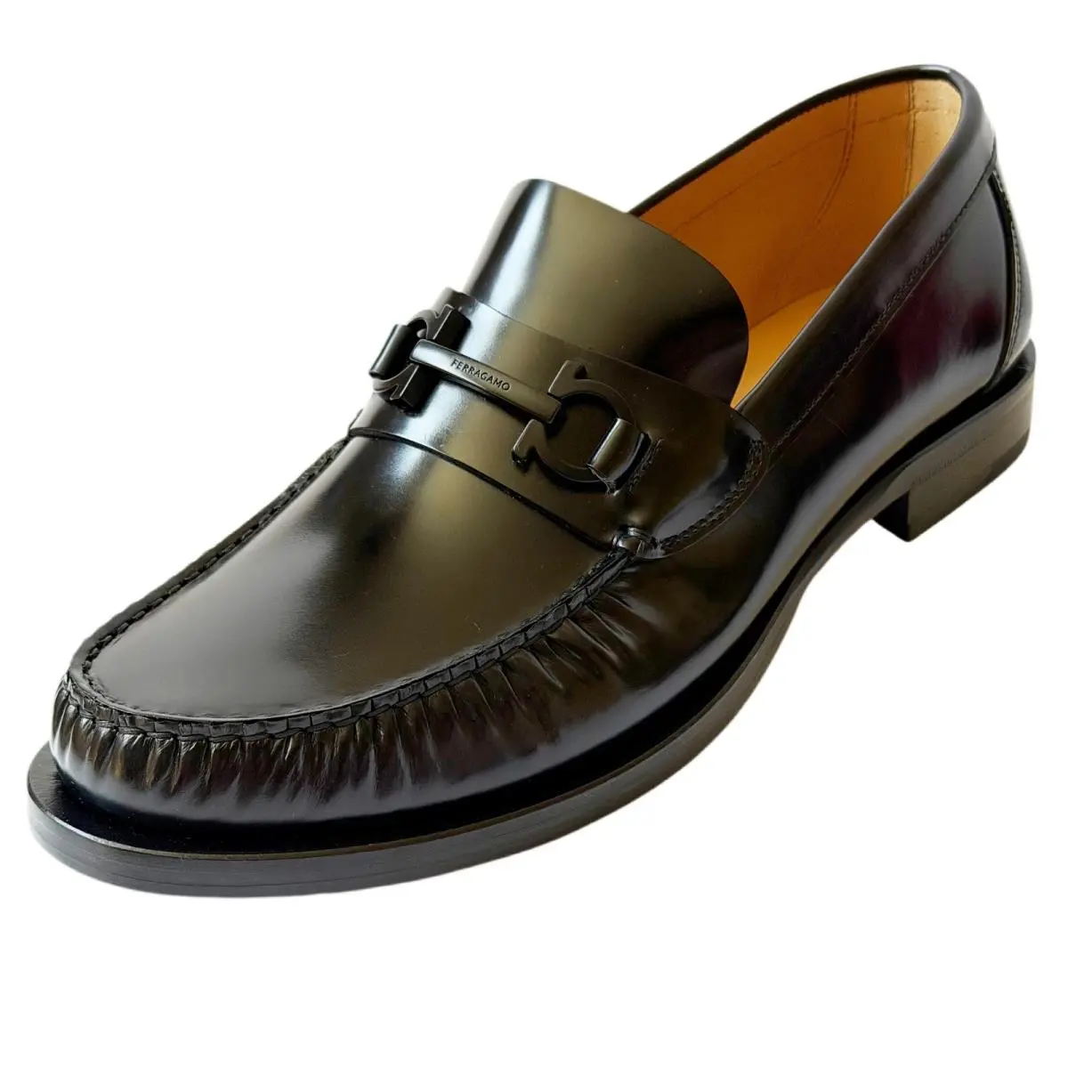 Ferragamo Loafers 12 EE Fort Gancini Black Leather Men`s Dress Slip-on