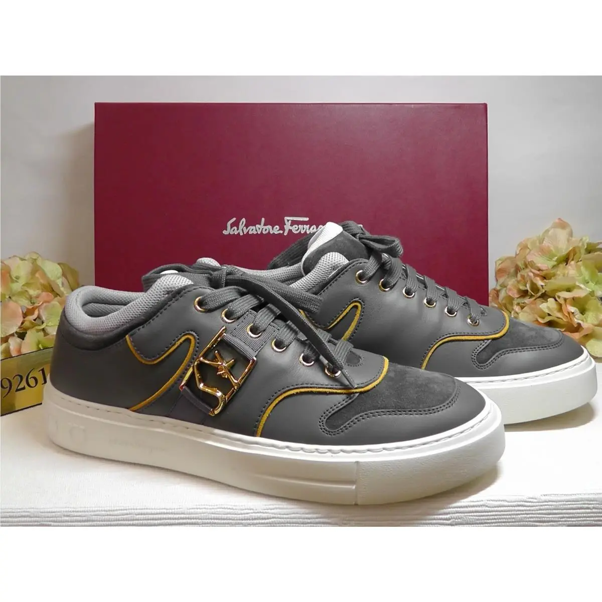 Noris Sparrow/gray Leather Sneakers Size 9M by Salvatore Ferragamo