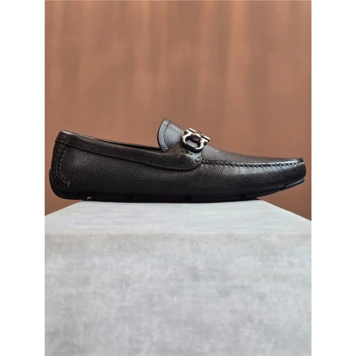 Salvatore Ferragamo Parigi - Black Nero Pebble Calf 0671739 Men`s 7