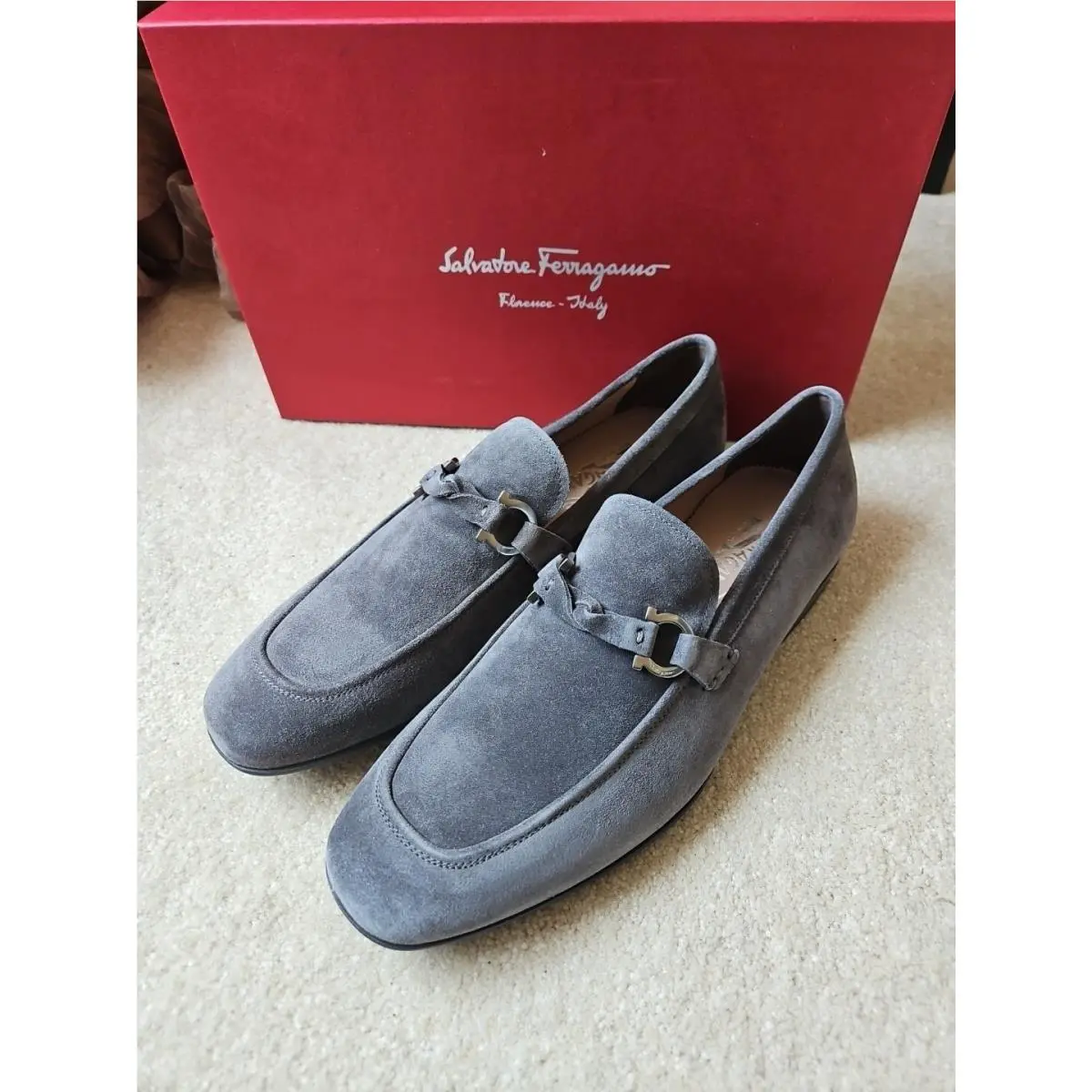 100%auth Salvatore Ferragamo Barry Suede Driver Loafers Moccasin 9 E