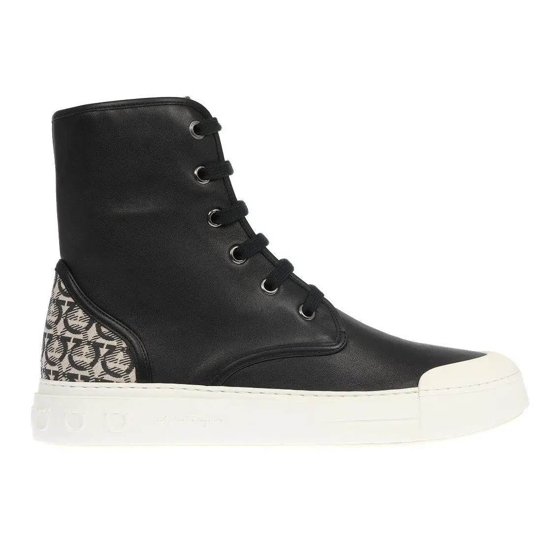 Salvatore Ferragamo Riviera Black Leather Gancini High Top Sneakers 8.5 M