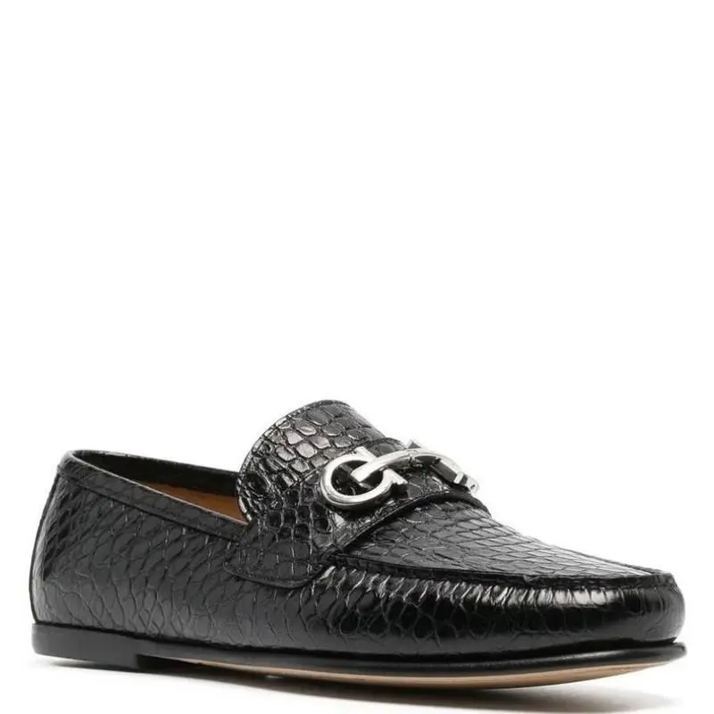 Salvatore Ferragamo Galileo Crocidile Mens Black Leather Size 8 EE