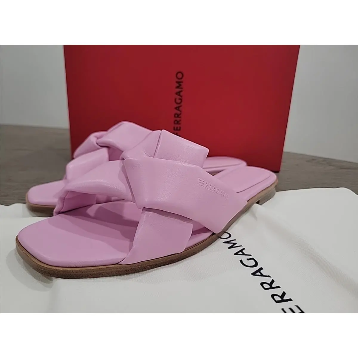 Salvatore Ferragamo Alrai Pink Purple Leather Sandal Slide Shoe Women 7 C