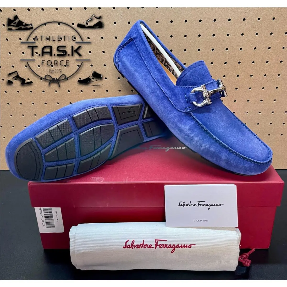 Salvatore Ferragamo Men`s Parigi Eco Golfo Blue Loafers Drivers Sz 9 E