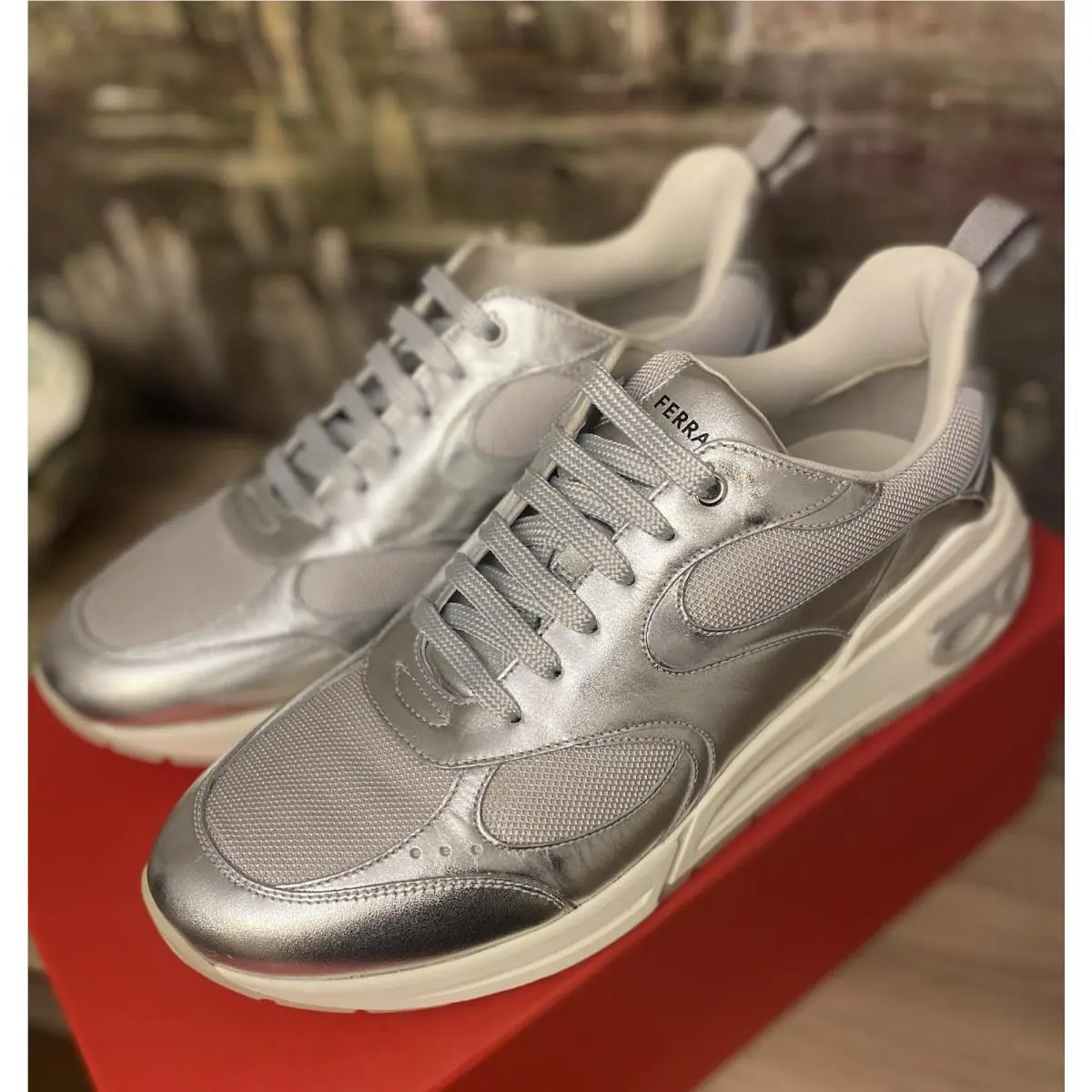 Salvatore Ferragamo Sneakers Cosma Lux Silver Leather Men’s Sneakers 9.5 M