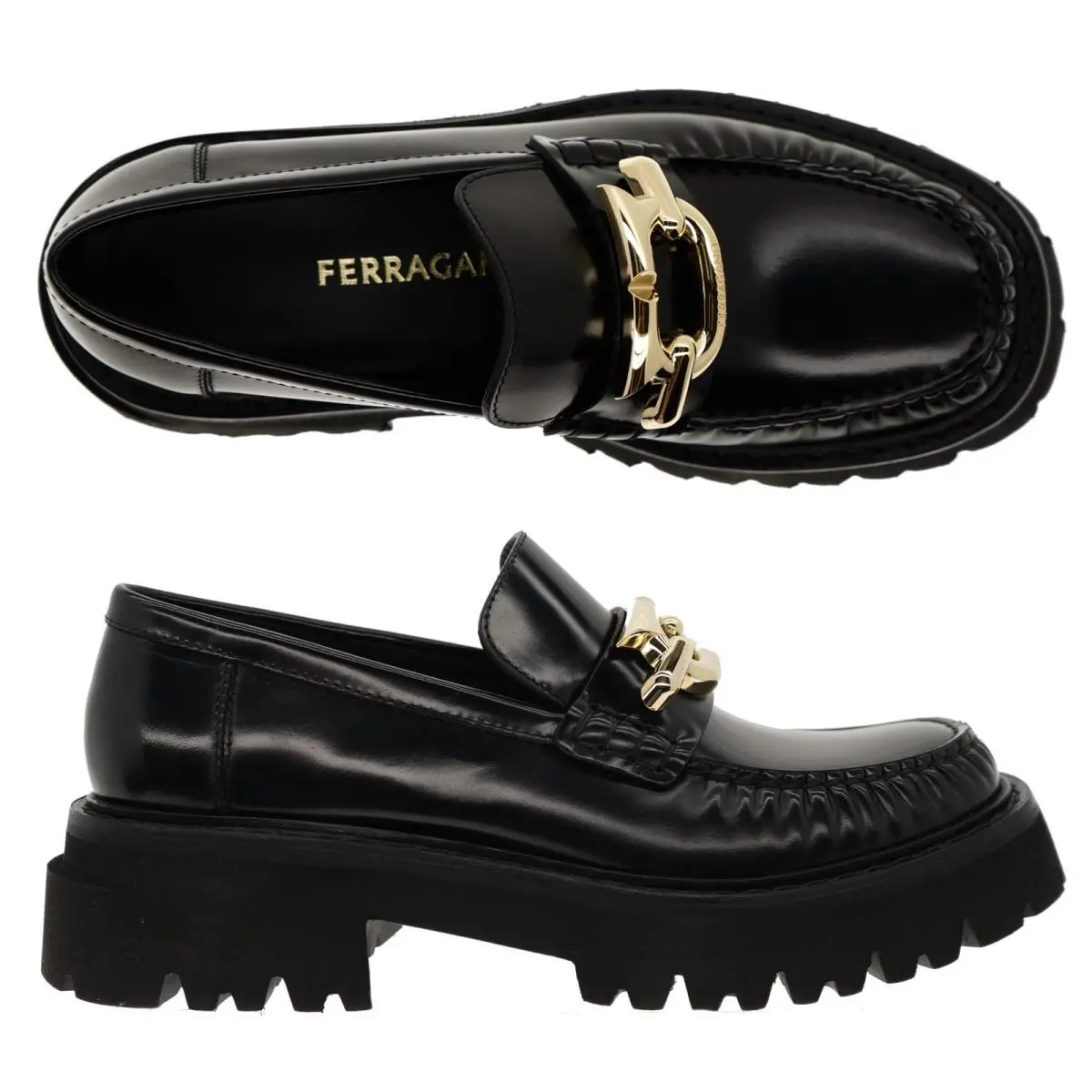 Salvatore Ferragamo Woman Ingrid Moccasin Shoes Black Leather Size 10 US
