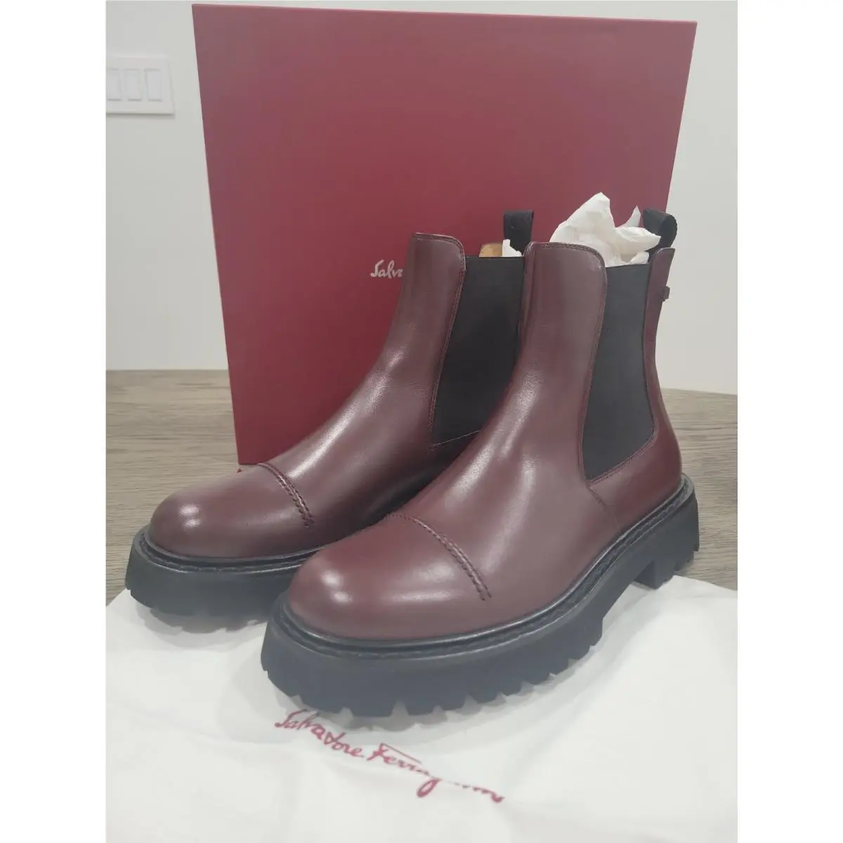 Salvatore Ferragamo George 2 Men`s Brown Leather Chelsea Boots 11 /us 12 M