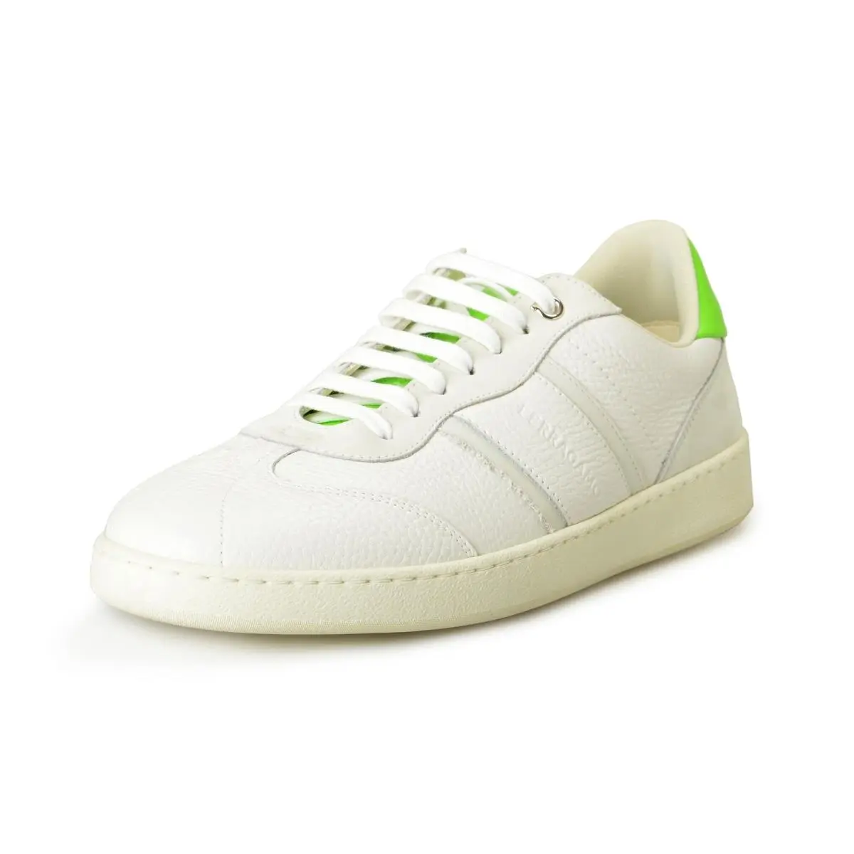 Salvatore Ferragamo Men`s Achille 1 Fashion Sneakers Shoes US 7.5M IT 40.5M - White/Lime Green