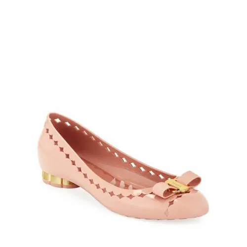 Salvatore Ferragamo Bon Bon Bow Jelly Cutout Flats Size 9C Italy