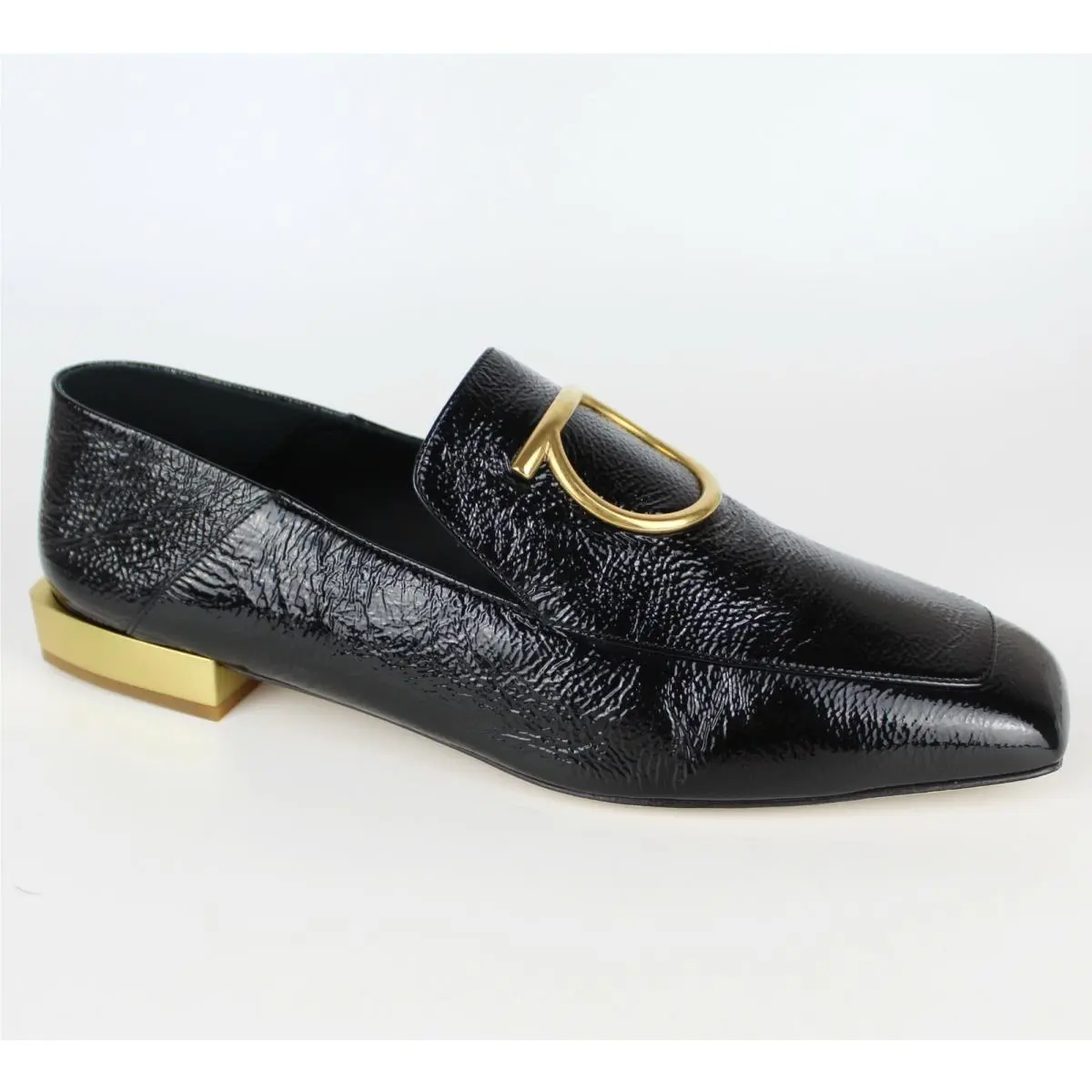 Salvatore Ferragamo Lana Crinkled Patent Leather Shoes US10.5