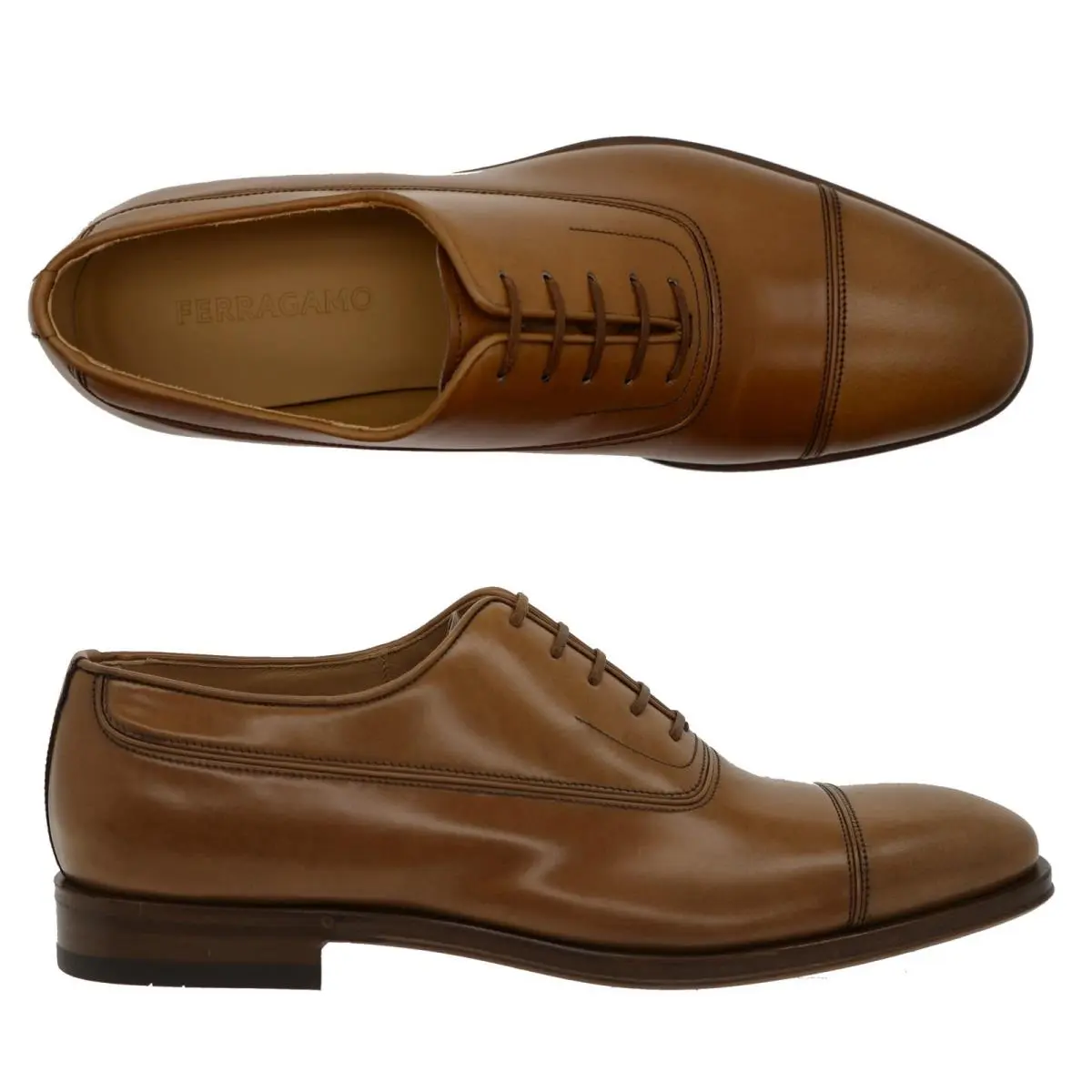 Salvatore Ferragamo Fermin Oxford Shoes Brown Leather Size 9 US