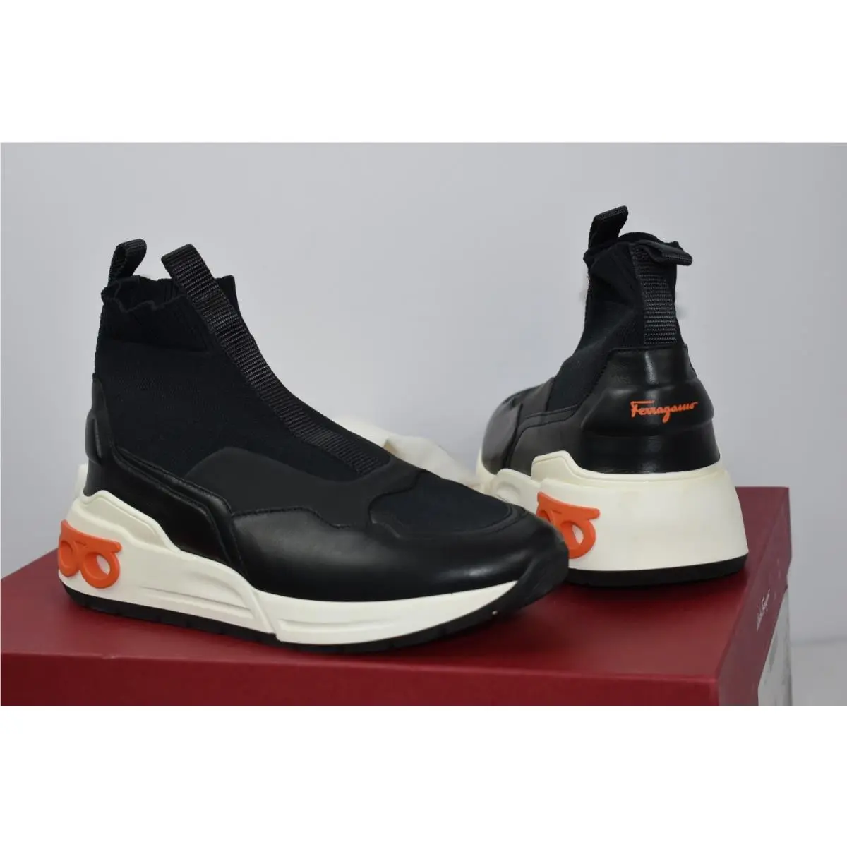 Salvatore Ferragamo Cosma Sz 7 M High-top Sock Sneaker Gancini Bits Pull On