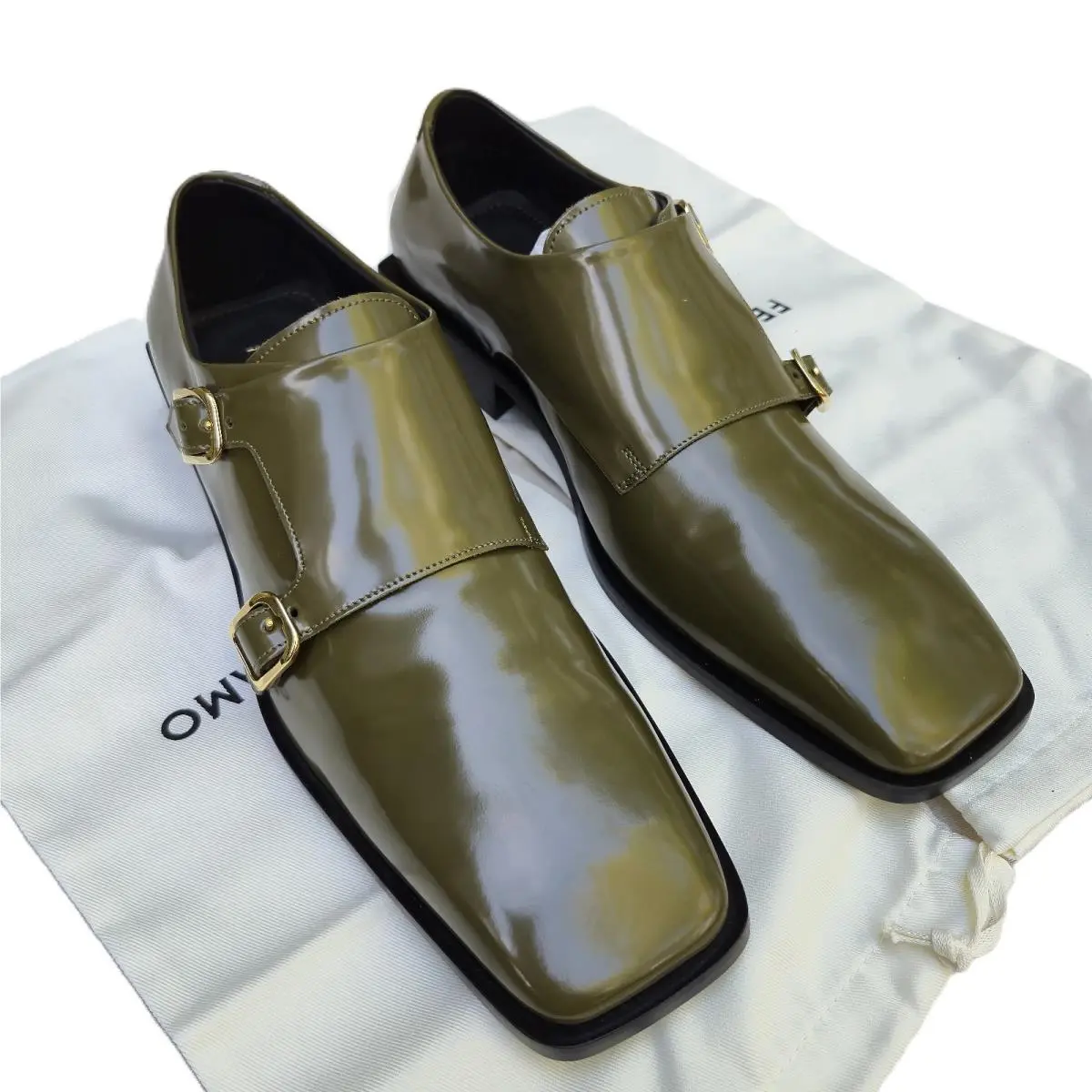 Salvatore Ferragamo Caracas Calf Leather Olive D Monk Loafers 8.5EE