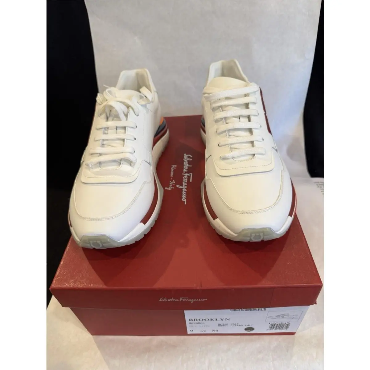 Brooklyn Gancio Logo Leather Sneakers Low-top Size 9.5 M US by Salvatore Ferragamo