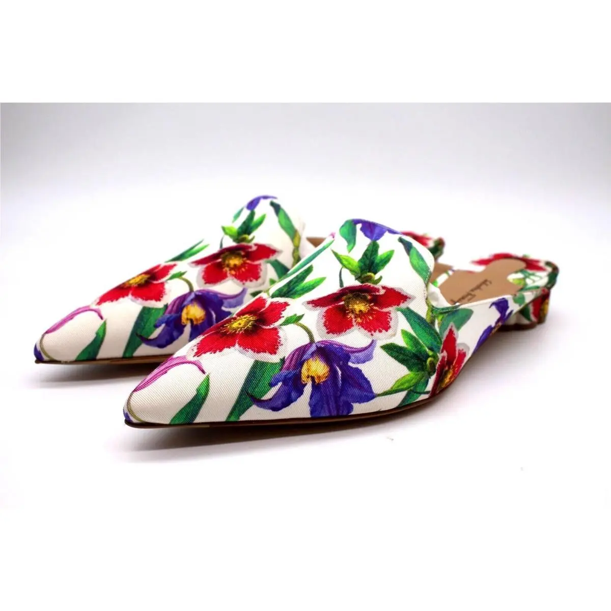 Salvatore Ferragamo `maida` Floral Grosgrain Slide Mule Stampa White Size 9.5