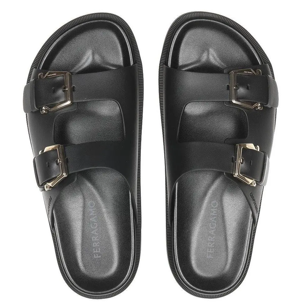 Salvatore Ferragamo Tena Ladies Black Slides Sandals Shoes US 8 - Black