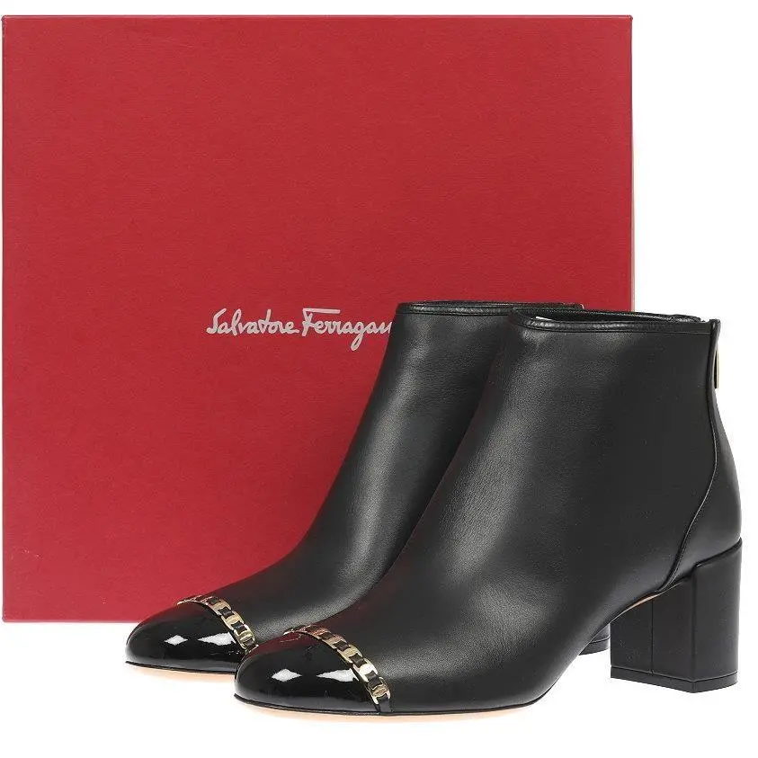 Salvatore Ferragamo Atri Black Leather Logo Boots Shoes 11.5 C