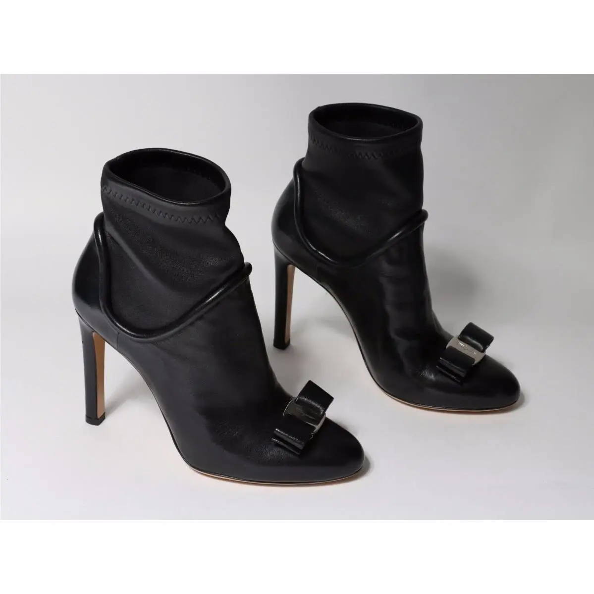 Salvatore Ferragamo Shoes Heels Bootie Black Leather Fimeny Acm 9.5