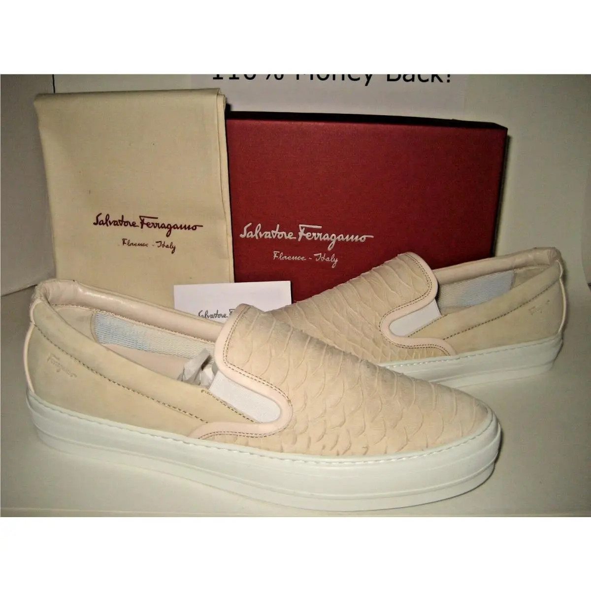 Salvatore Ferragamo Women US 9.5 Pacau Ivory Suede Leather Sneakers Shoes Bx