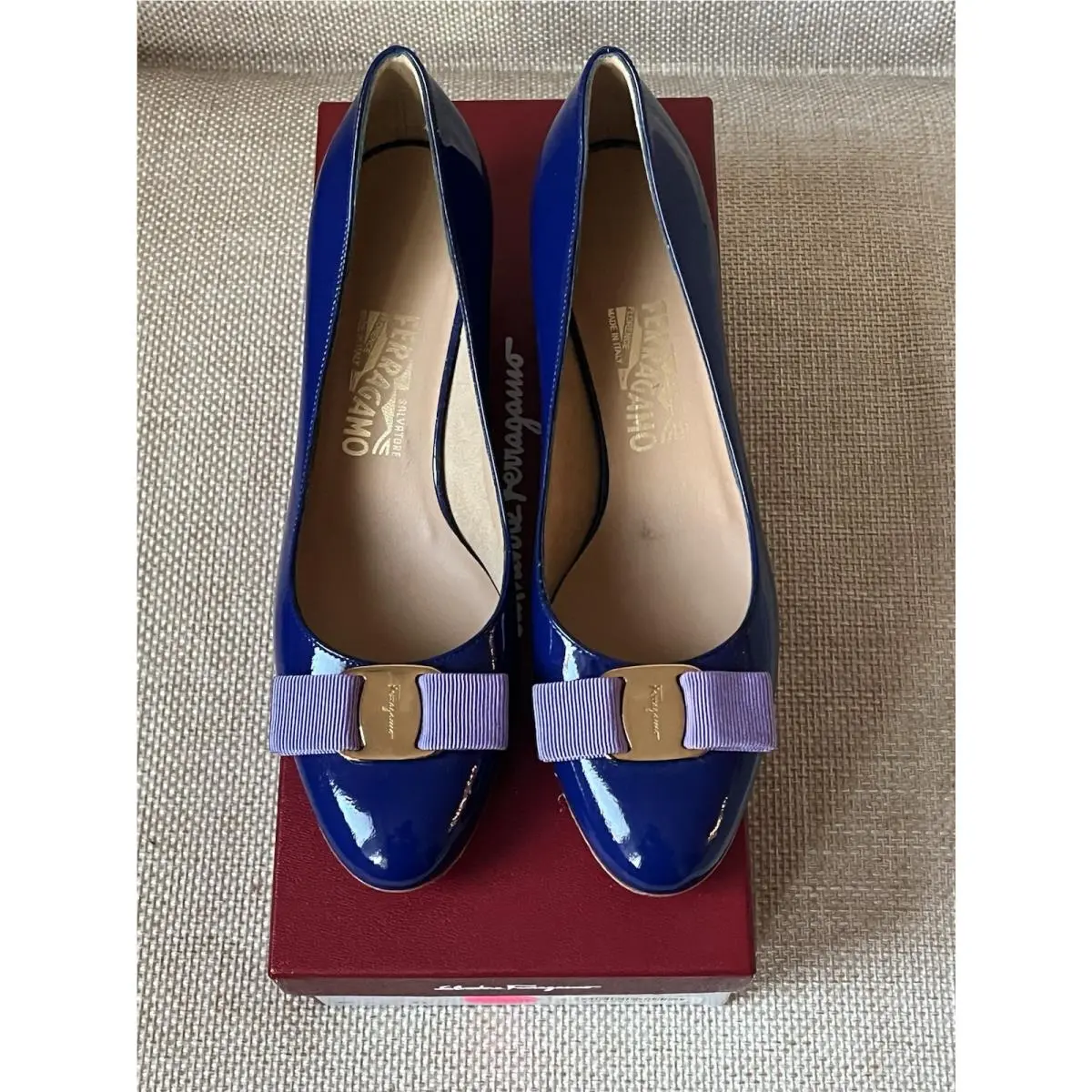 Salvatore Ferragamo Royal Blue Purple Vara Bow Pumps Heels Shoes 7 B