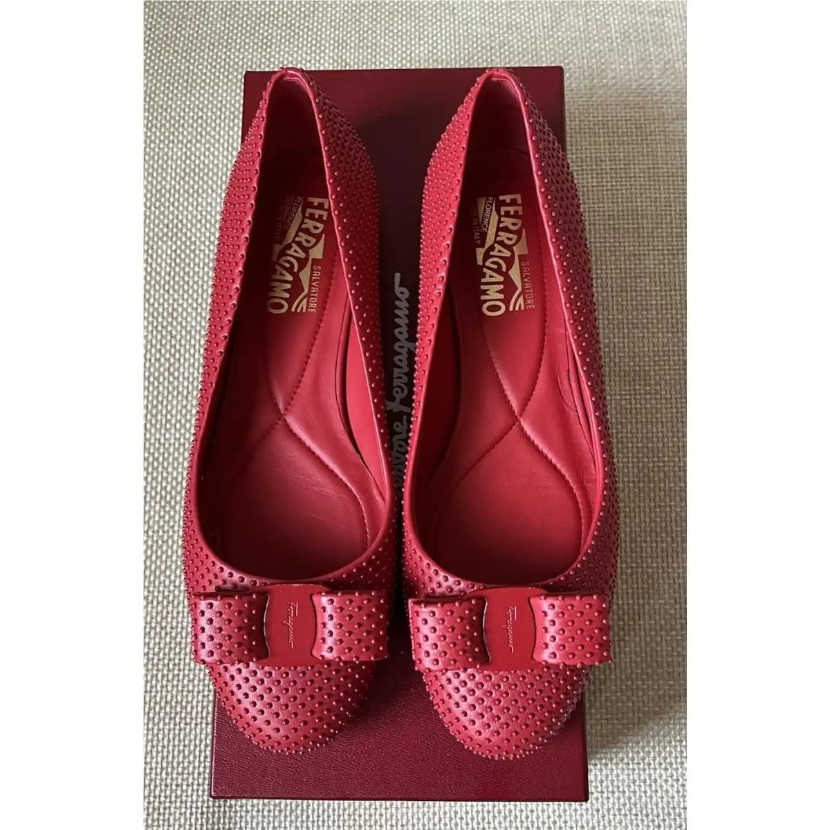 Salvatore Ferragamo Varina Red Ballet Bow Flats Shoes 7.5 B