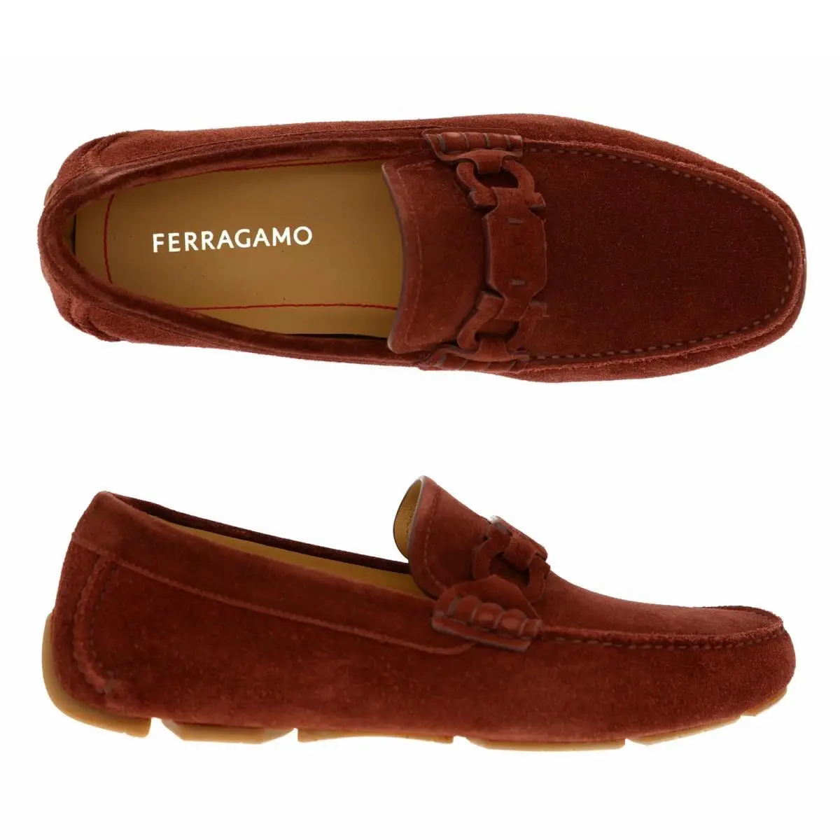 Salvatore Ferragamo Byte Loafers Burgundy Suede Leather Size 11 US