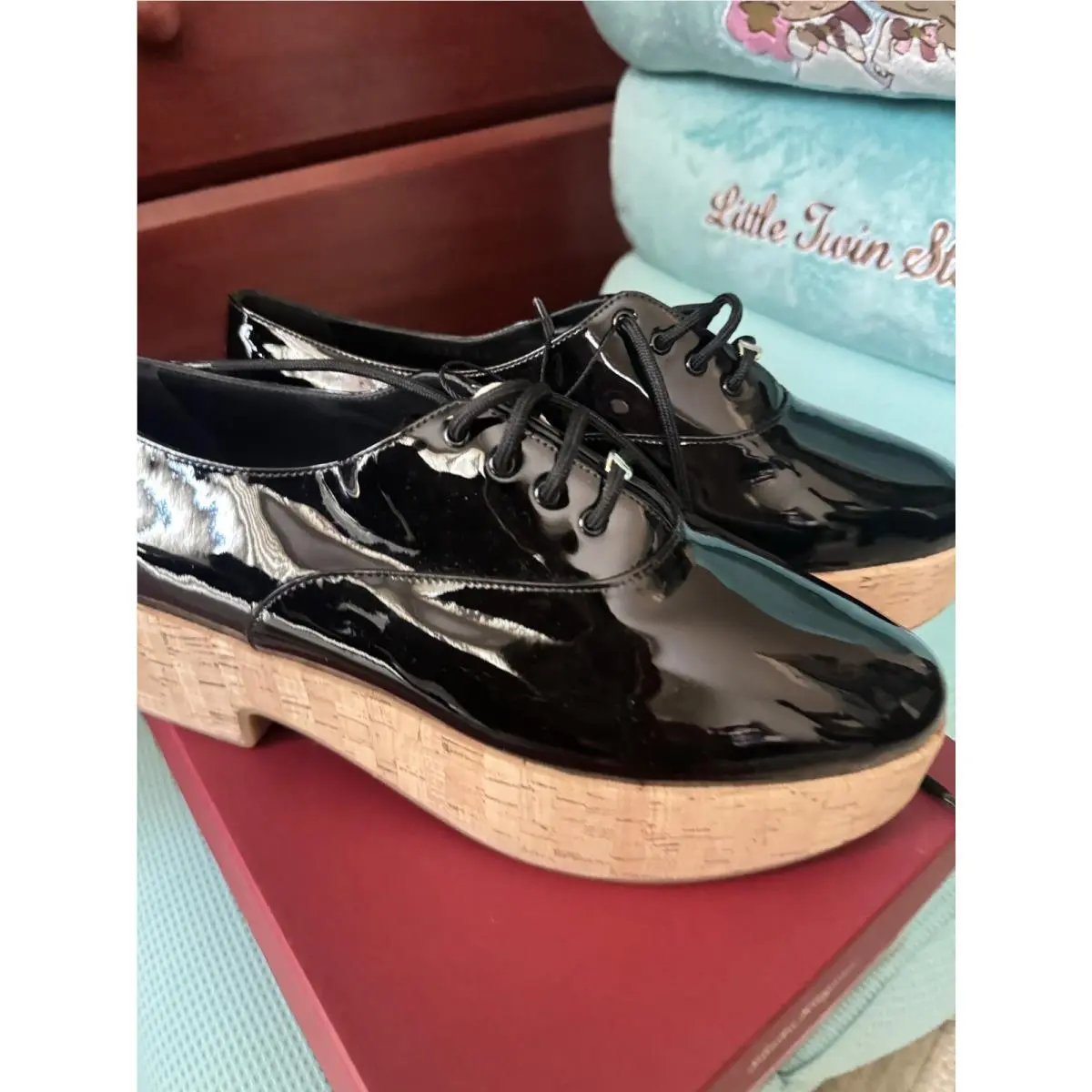 Salvatore Ferragamo Black Patent Leather Platform Loafers. Size 40. Italy