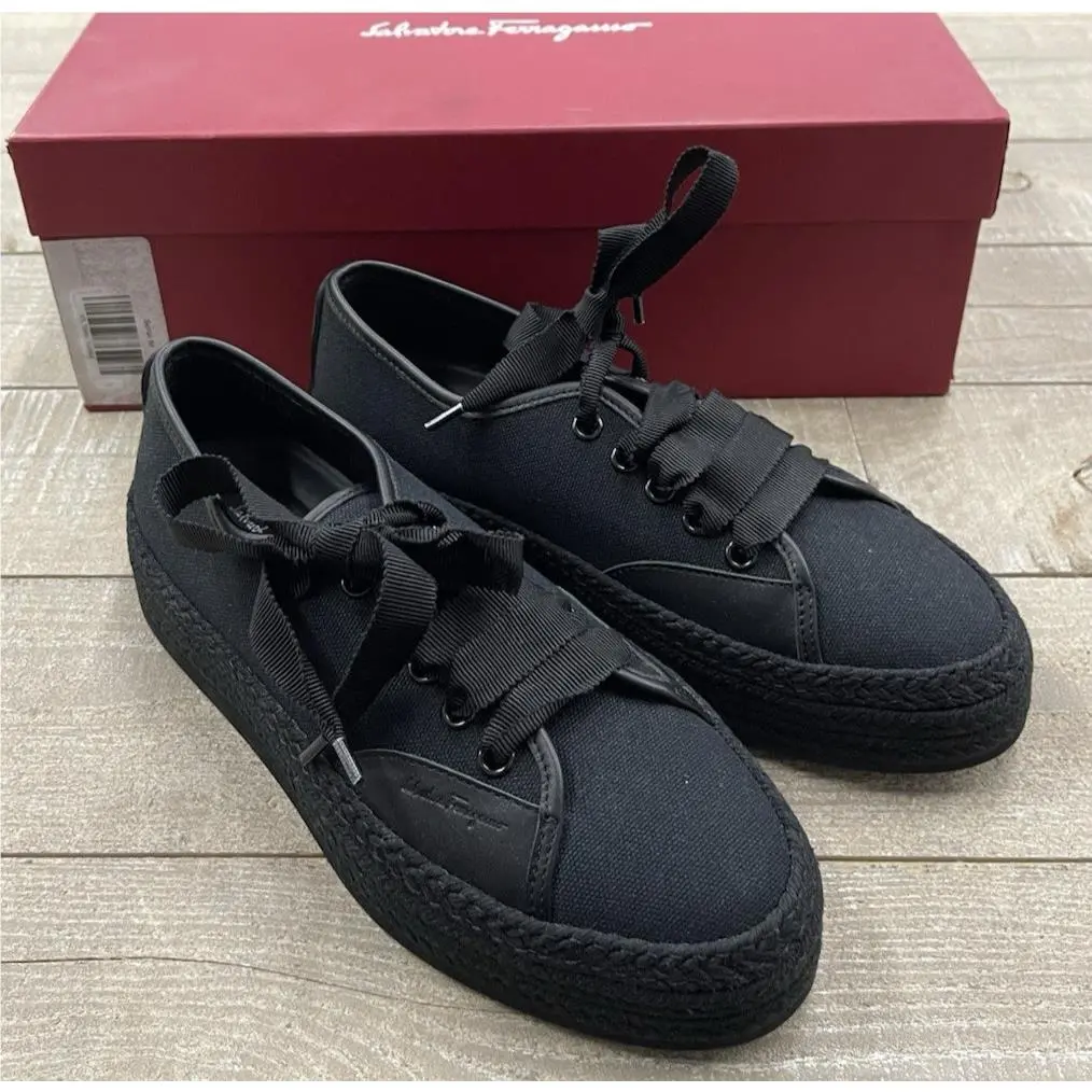 Soleil 2cm Espadrille Sneakers In Black Size:7.5 by Salvatore Ferragamo