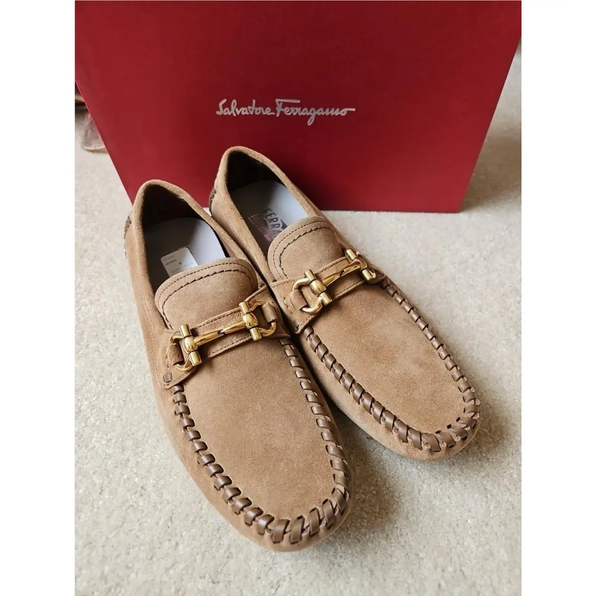 100%auth Salvatore Ferragamo Parigi Woven Suede Driver Loafers sz 9 E