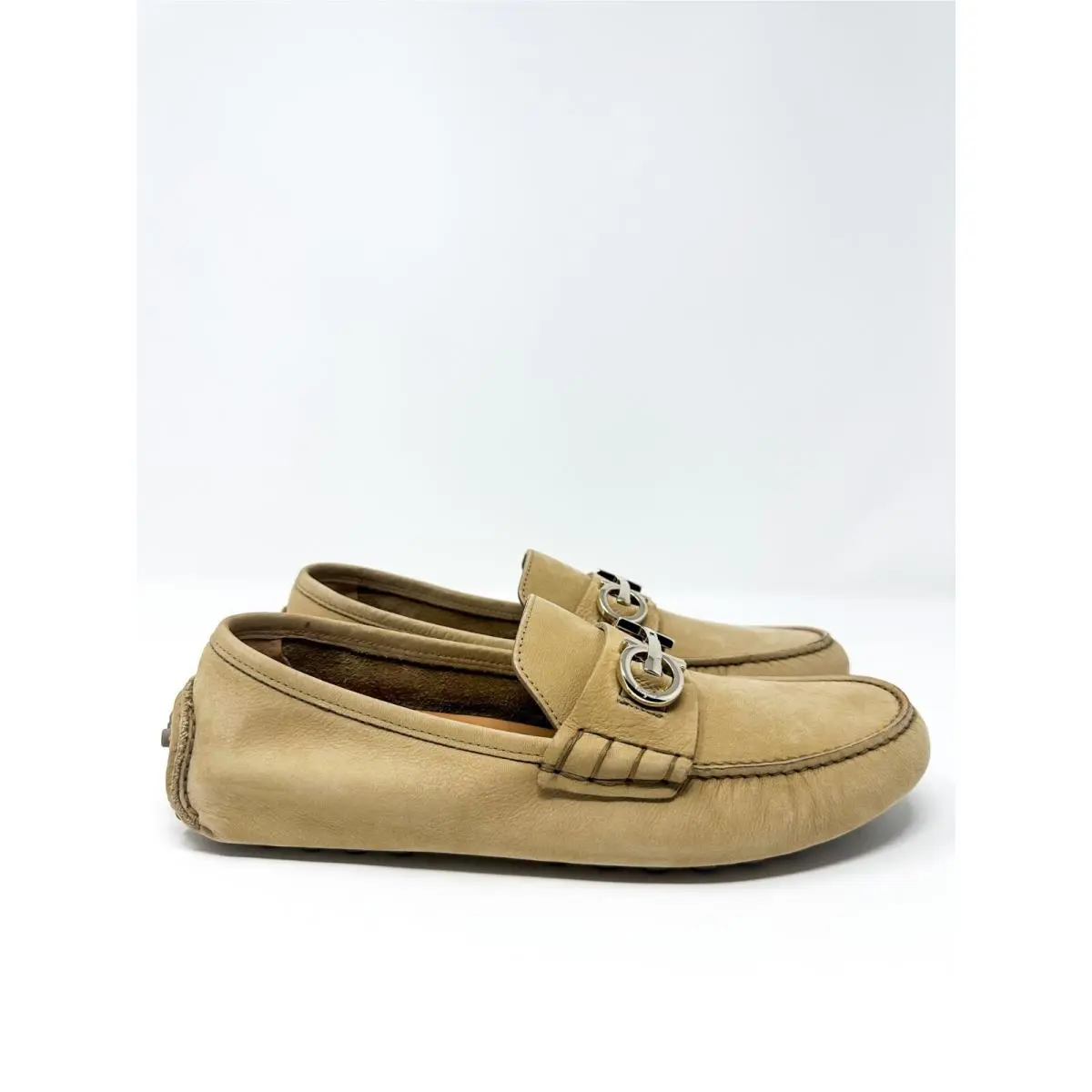 Ferragamo Men`s Grazioso Gancini-bit Leather Loafer Beige 8 EE US