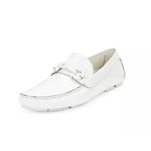 Salvatore Ferragamo White Parigi NG Patent Gancini Men`s Driver Sz 7.5 EE D3951