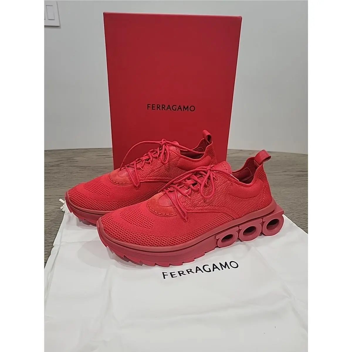 Salvatore Ferragamo Flame Red Nima Knit Mens Sneaker 11.5 /us 12.5 M