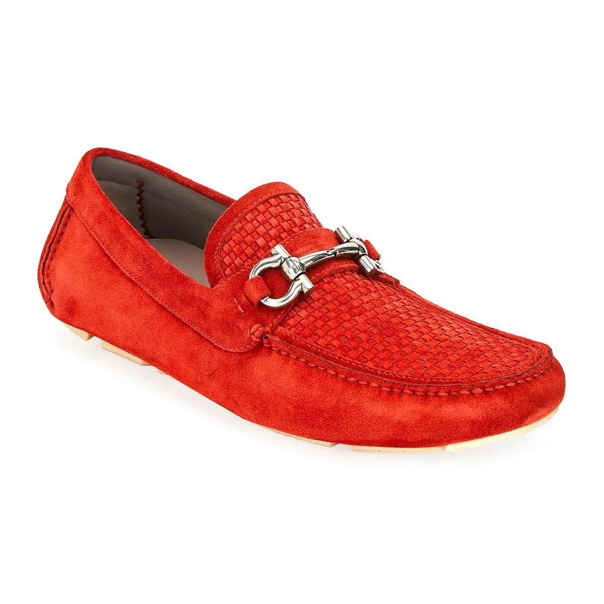 100%authentic Salvatore Ferragamo Parigi 16 Woven Suede Driver Loafers sz 9 E - Red