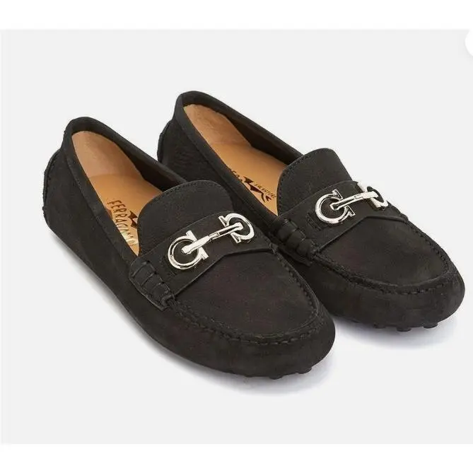 Salvatore Ferragamo Gancini Women`s Driving Shoes Odilia Black Size 7.5