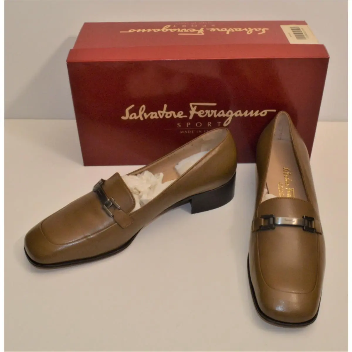 Salvatore Ferragamo Sports Big-bay Antilope Nappa Tan Leather Loafers Sz 9B