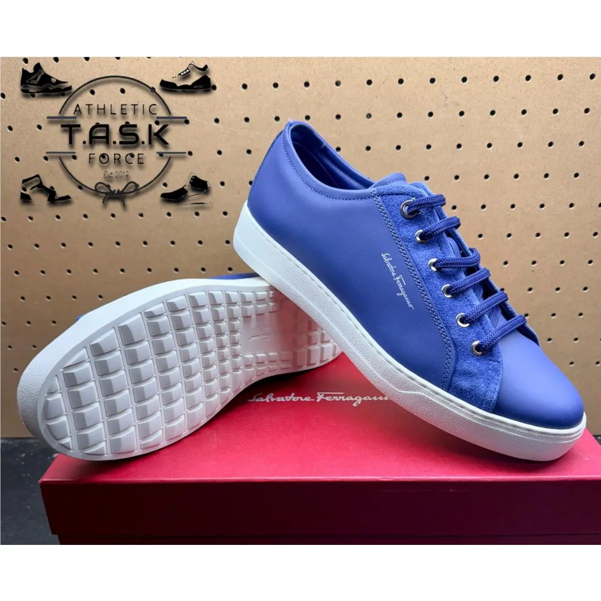 Salvatore Ferragamo Ramblas Blue Pacific Calf Sneakers Mens Sz 7