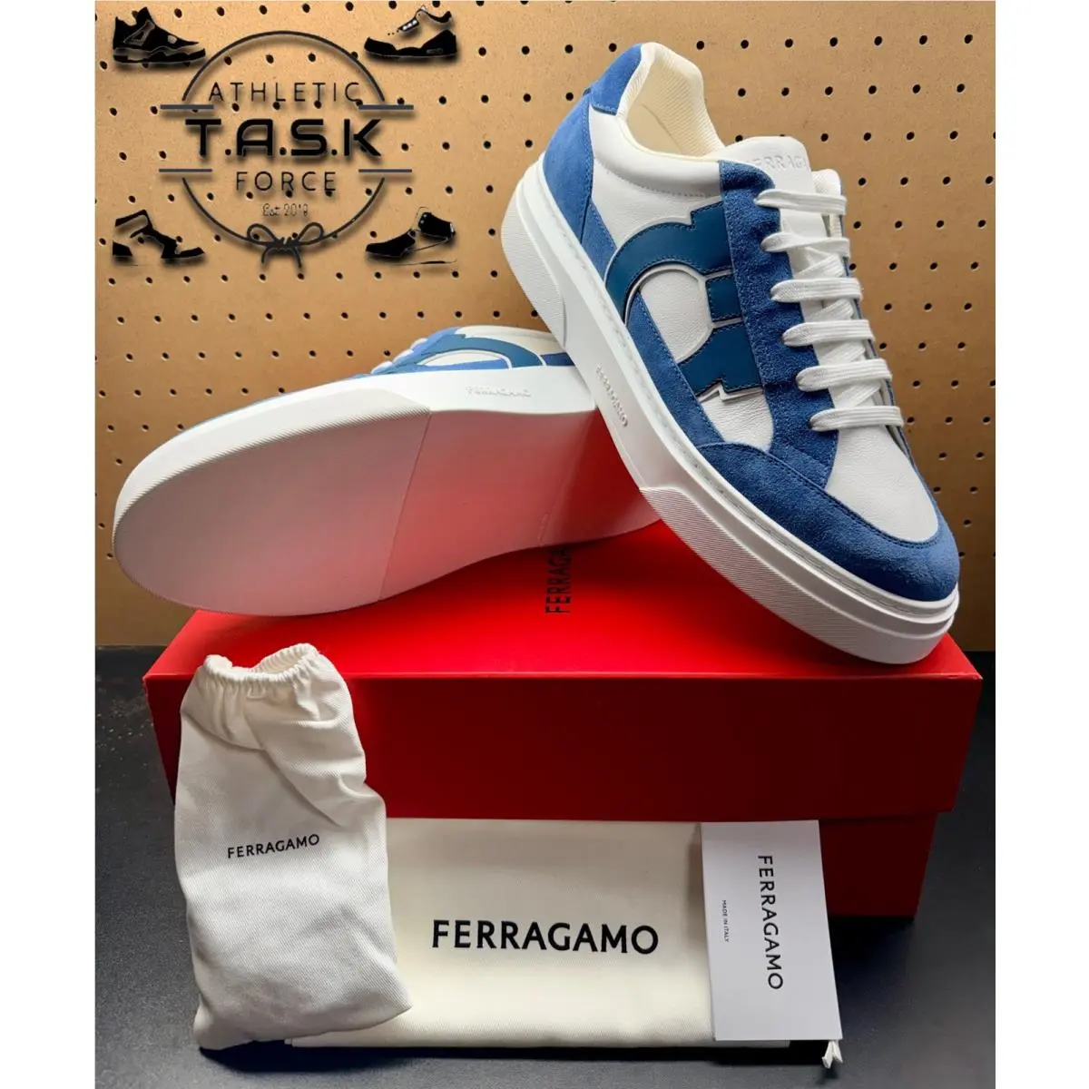 Salvatore Ferragamo Cassina Gancio Sneakers Blue Santorini Mens Sz 12 M