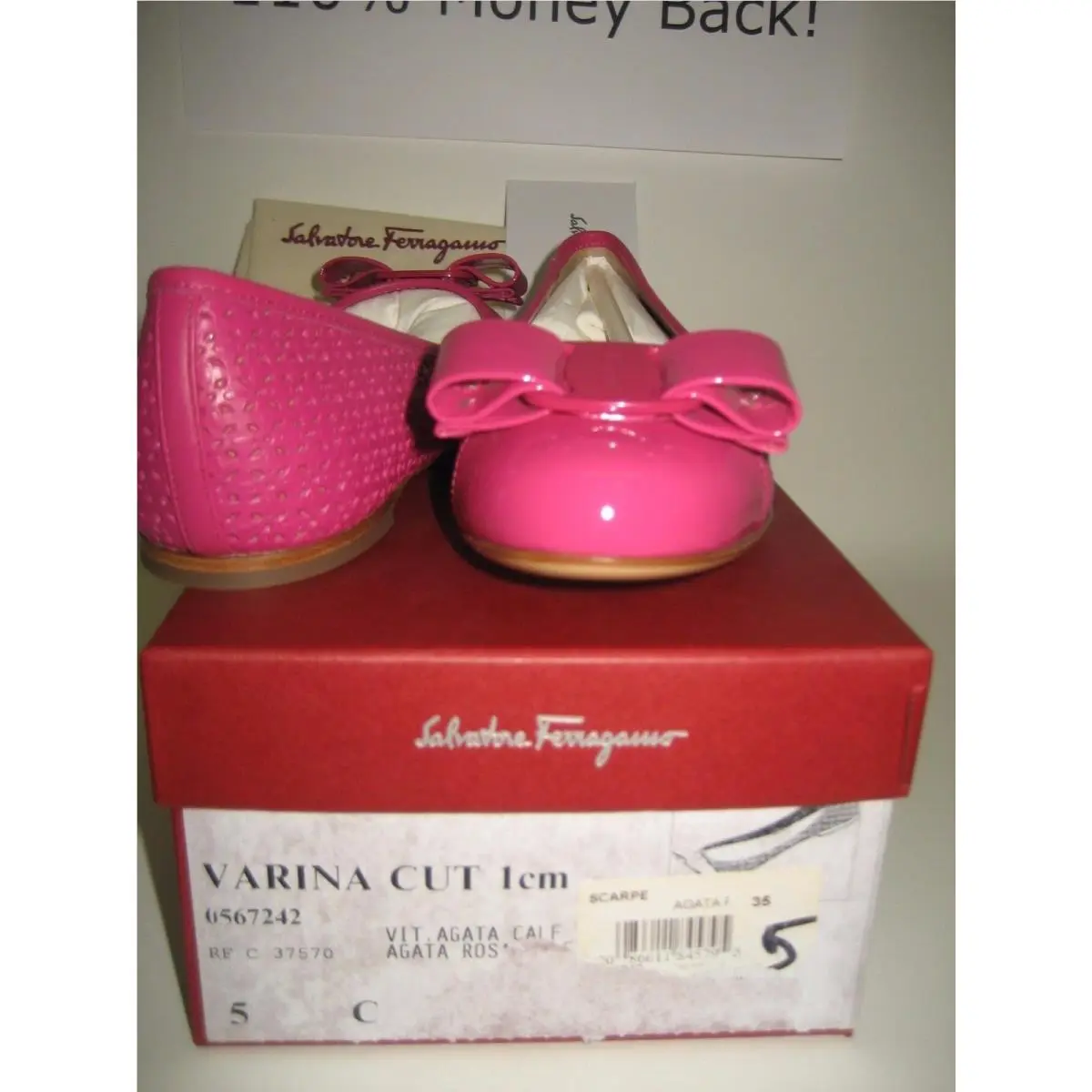 Salvatore Ferragamo Women Varina US 5 C Pink Leather Ballet Flats Shoes