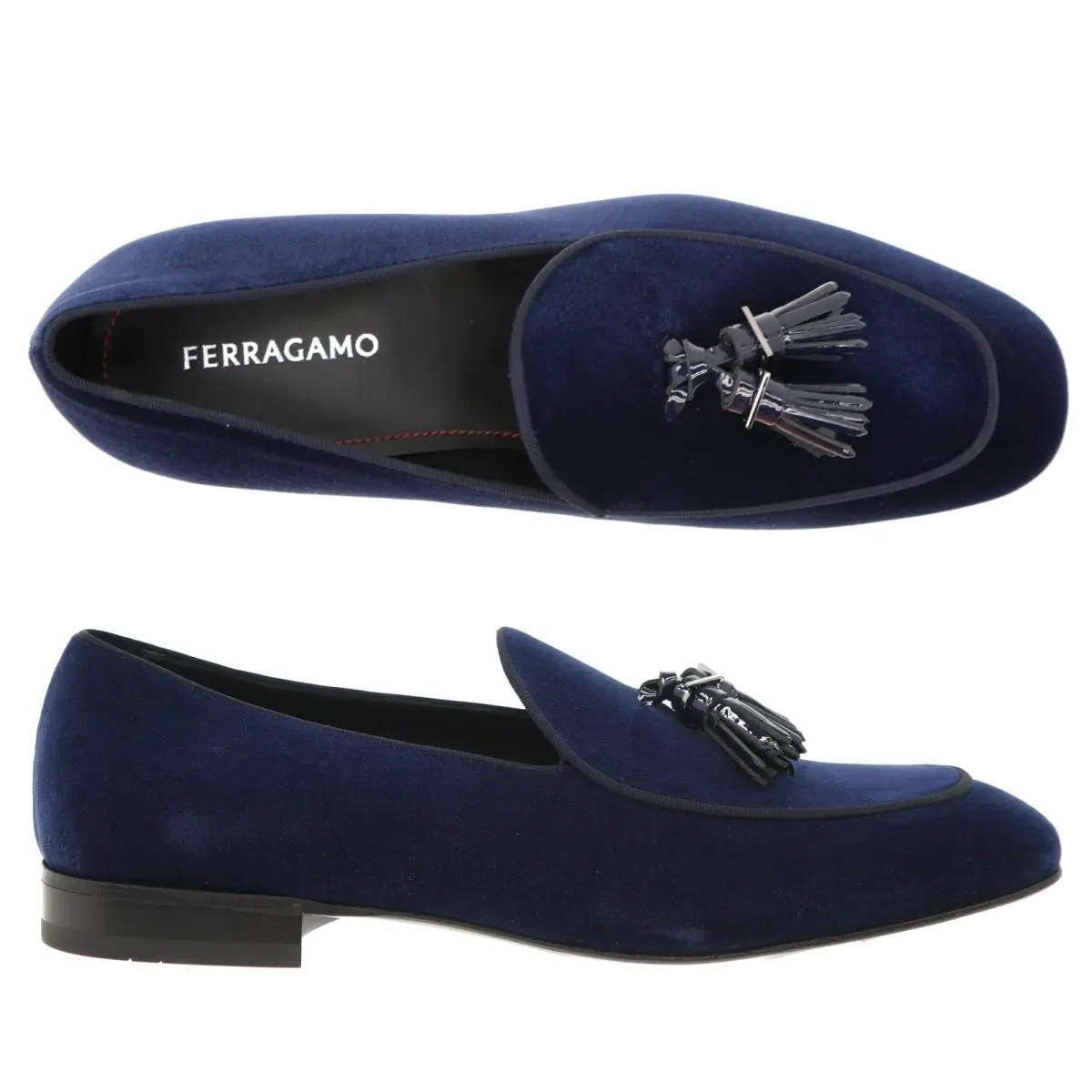 Salvatore Ferragamo Donovan Tassel Loafers Oxford Blue Velvet Size 9 US